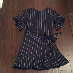 Express Navy striped dress with frill sleeves